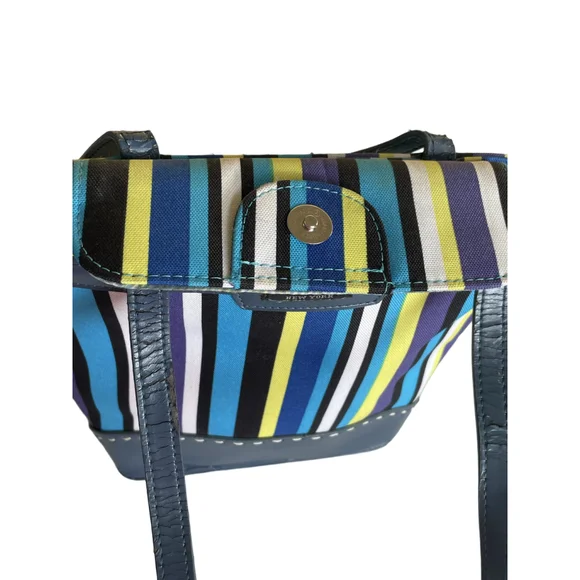 Women's Kate Spade Striped Canvas Tote Bag Blue/Yellow - Picture 4 of 4